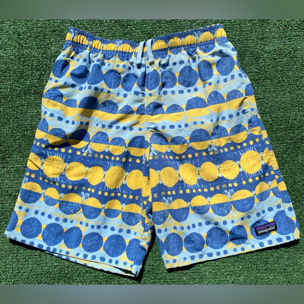 Patagonia Boys Blue and Yellow Patterned Swim Trunks